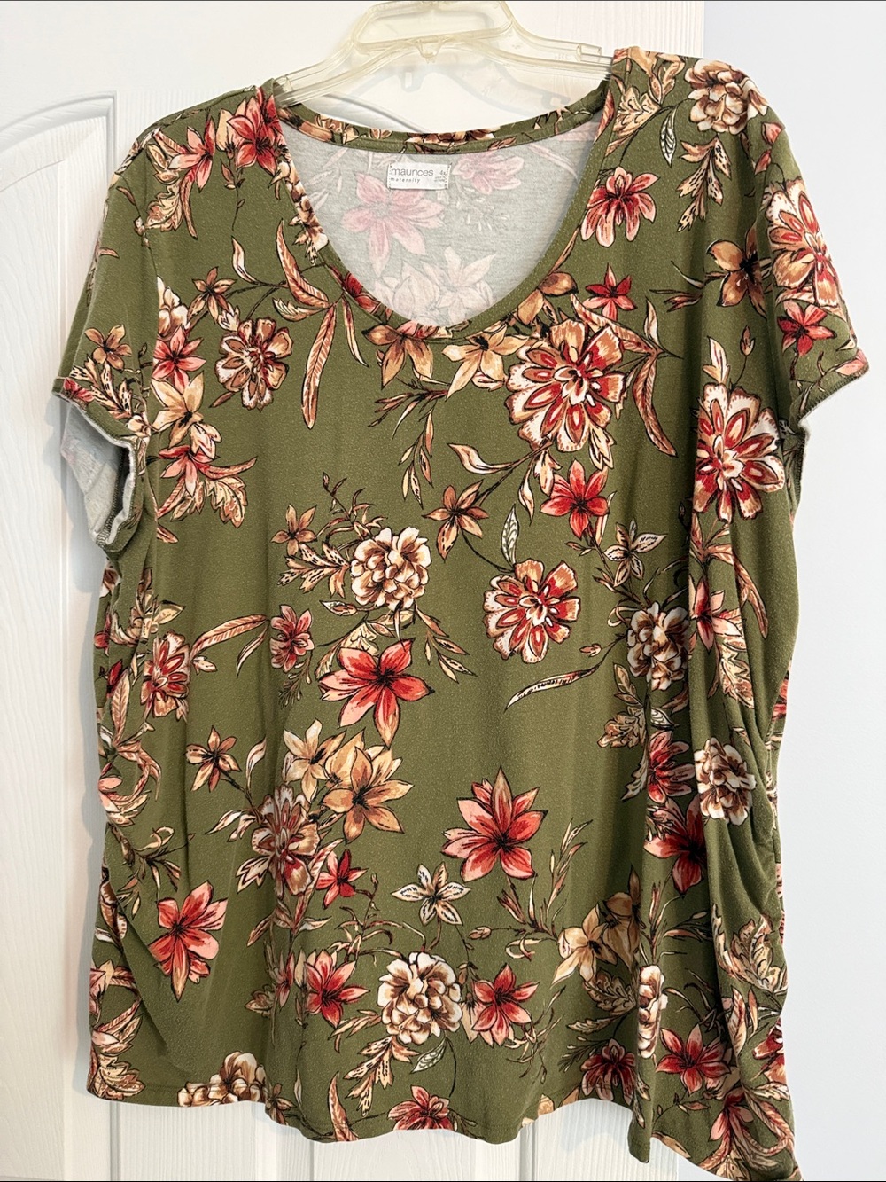 Maternity Plus Size Maurices Olive Green Floral V-Neck Short Sleeve Tee